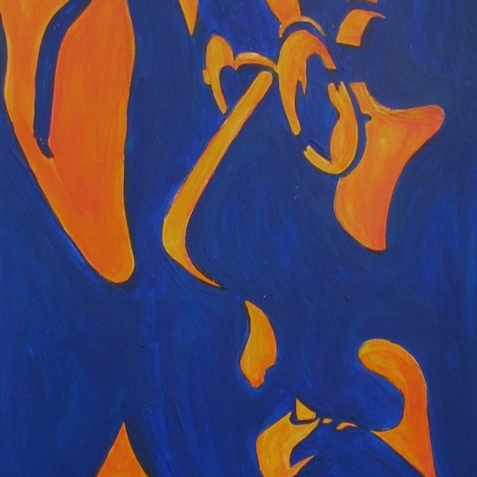 Acrylbild eine abstrakten weiblichen Figur in blau und Orange